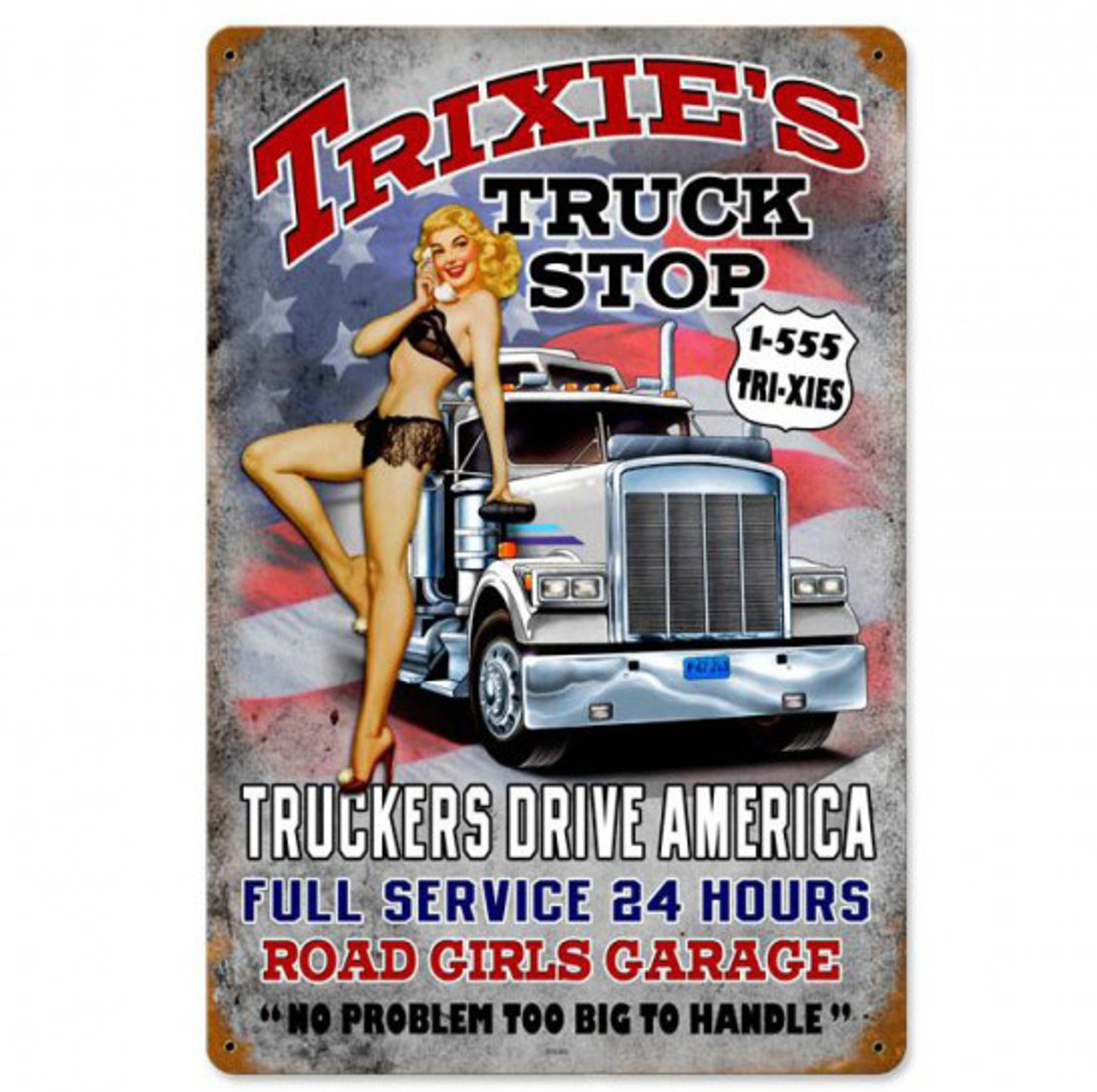 Trixies Truck Stop Metal Sign 12 x 18 Inches
