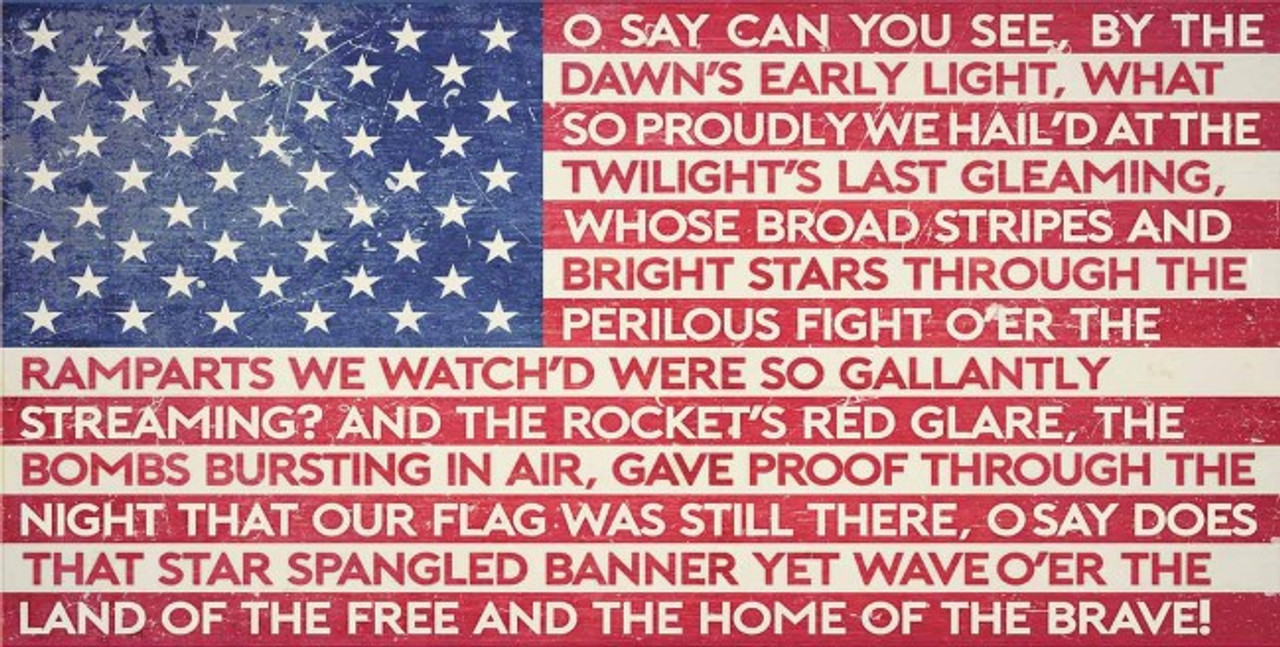 American Flag Star Spangled Banner Lyrics Metal Sign 24 x 12 Inches