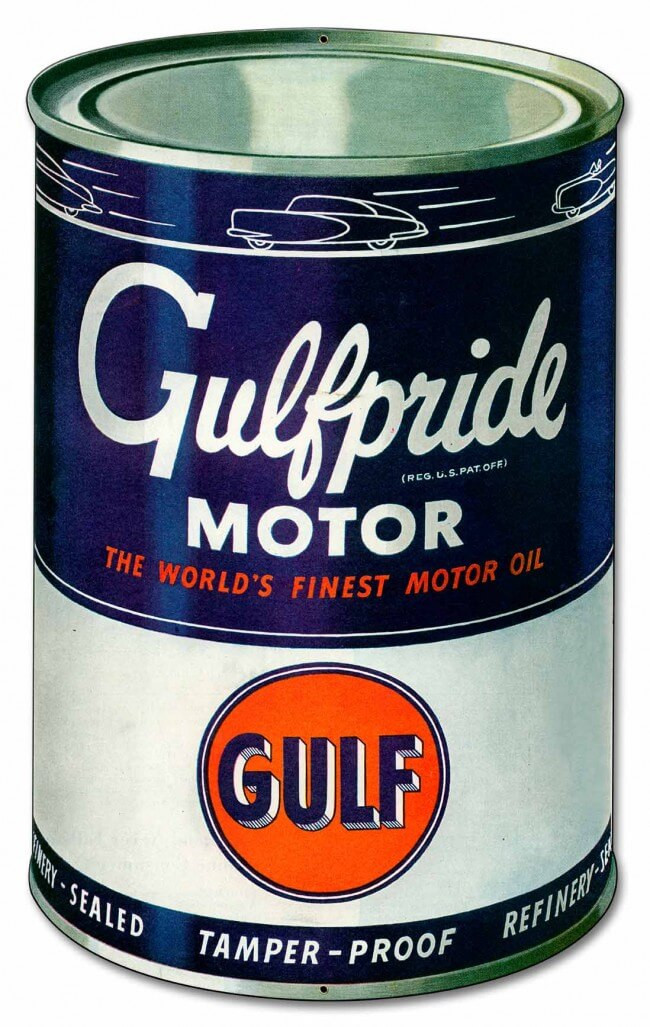 Gulf Motor Oil Can Metal Sign 14 x 23 Inches