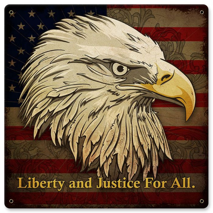 Liberty And Justice For All Metal Sign 12 x 12 Inches