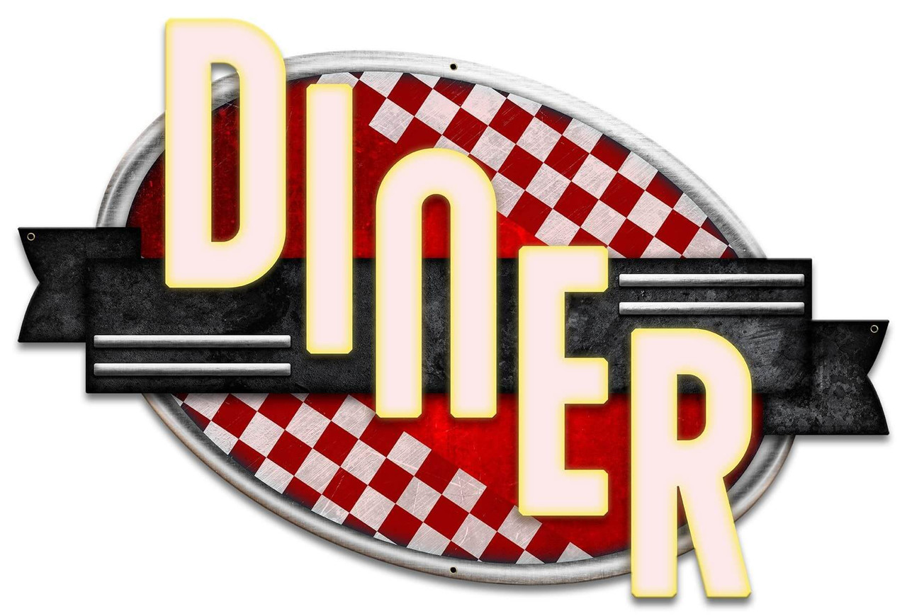 Diner Red Checkers Metal Sign 24 x 16 Inches