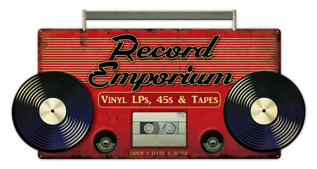 Record Emporium Metal Sign 28 x 15 Inches