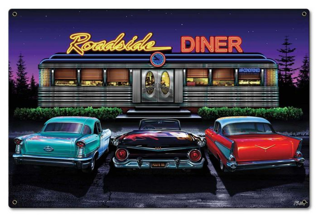 Roadside Diner Motel Metal Sign 24 x 16 Inches