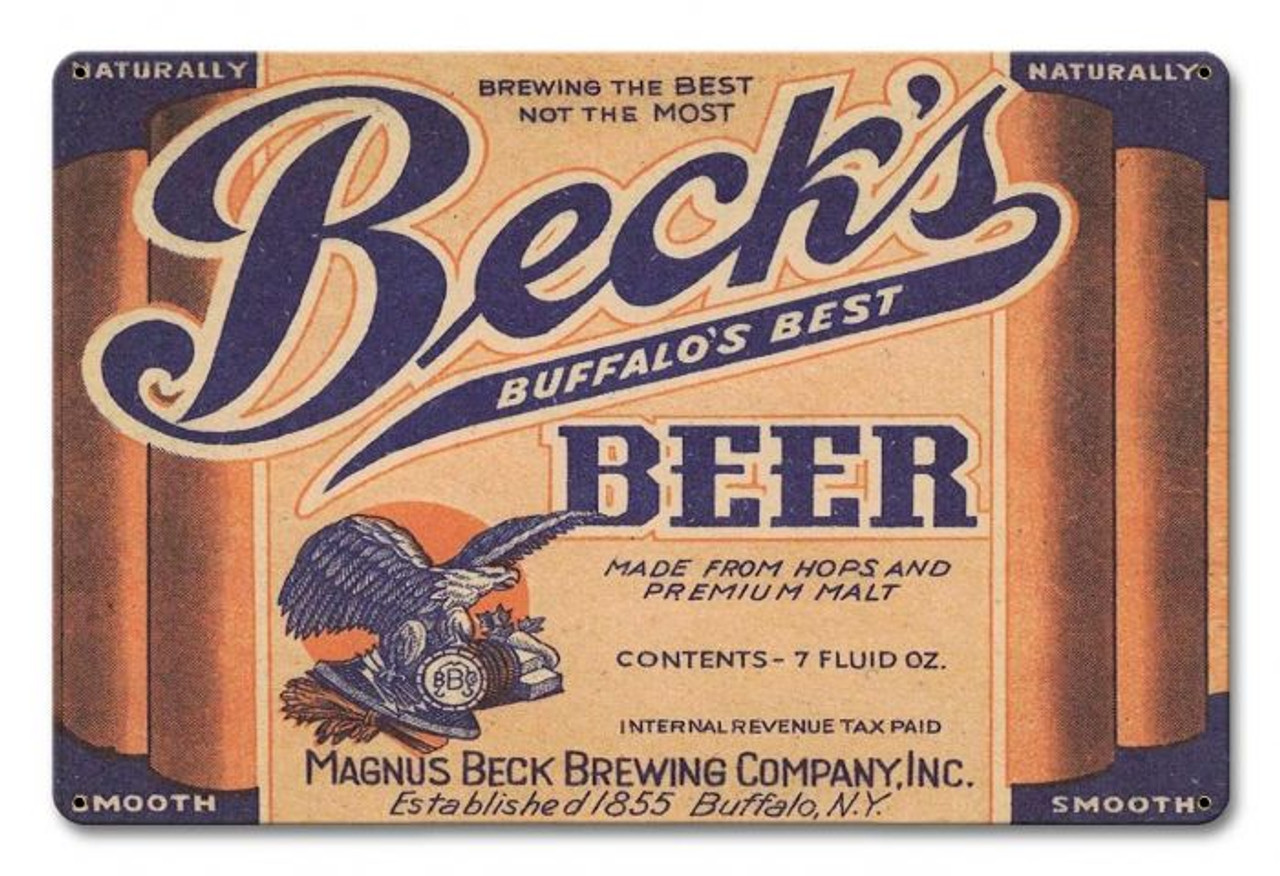 Beck's Beer Metal Sign 18 x 12 Inches