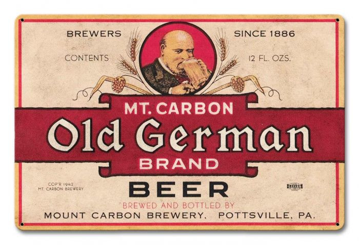 Mt. Carbon Old German Beer Metal Sign 18 x 12 Inches