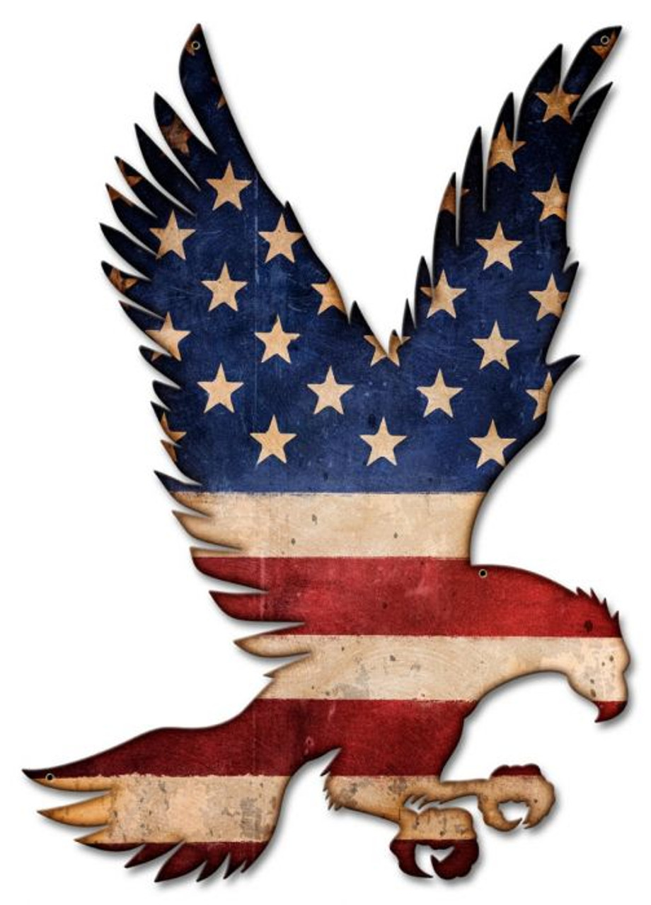 American Flag Flying Eagle Metal Sign 16 x 23 Inches