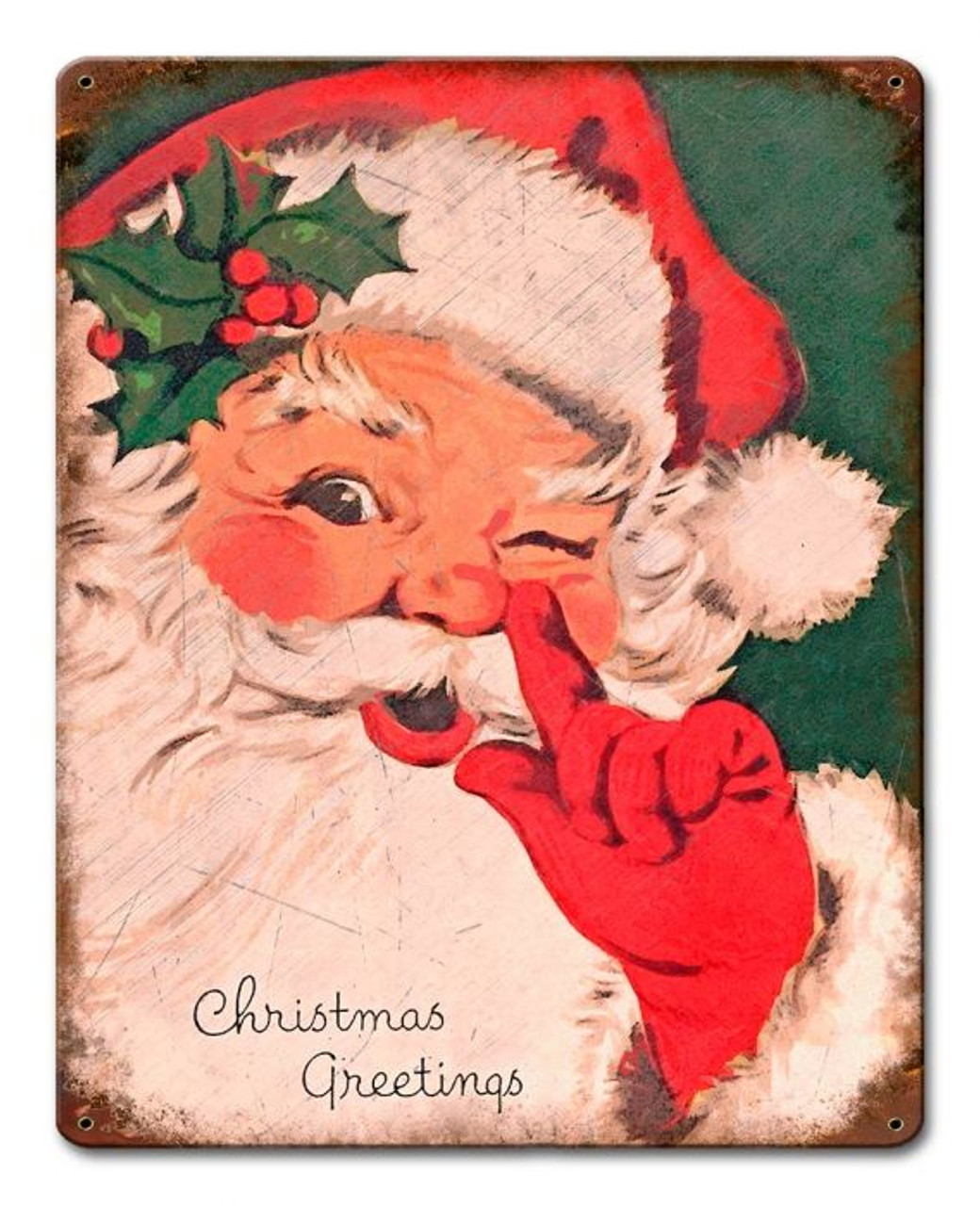 Christmas Greetings Vintage Santa Metal Sign 12 x 15 Inches