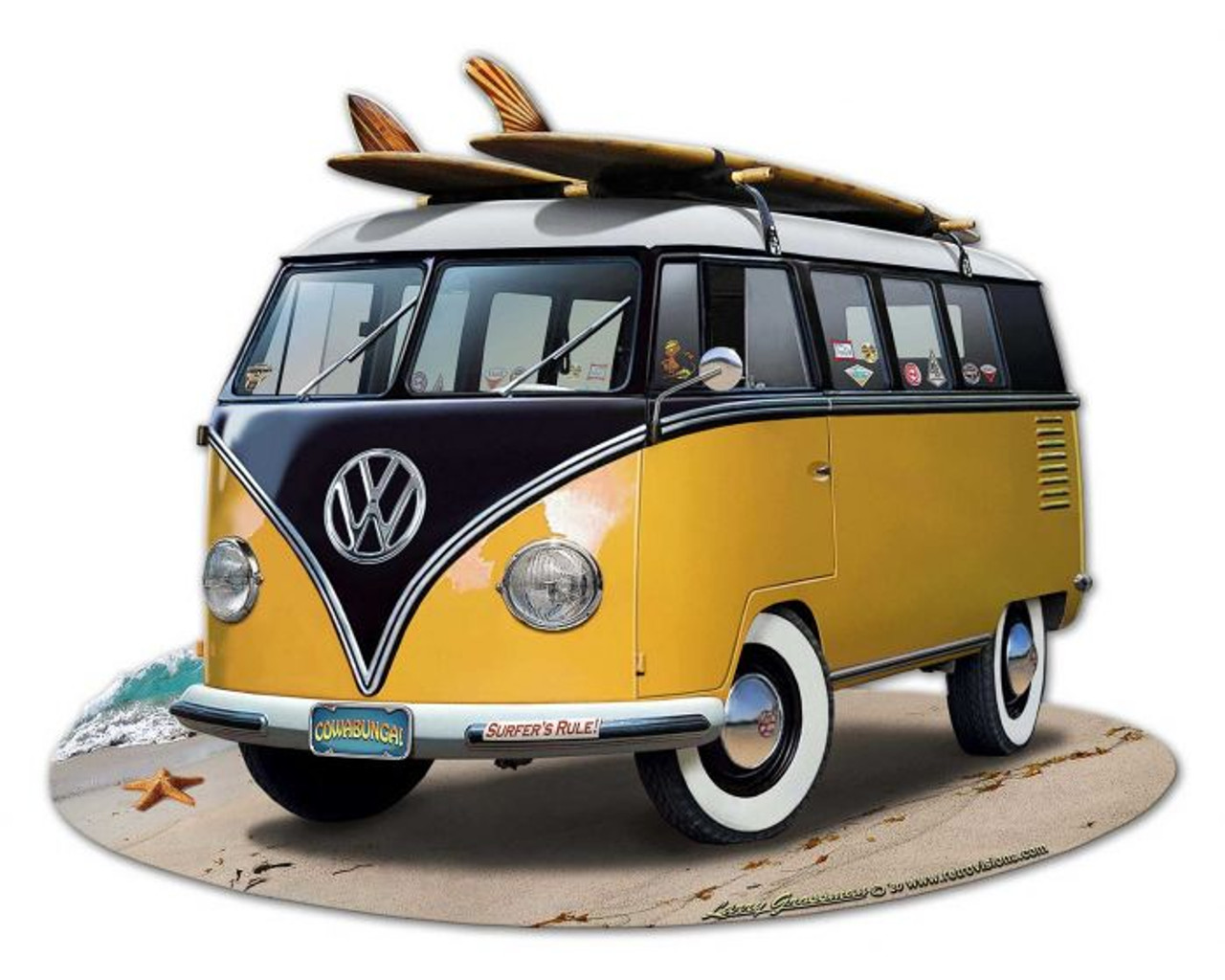 VW Bus Cut Out Yellow Metal Sign 28 x 22  Inches