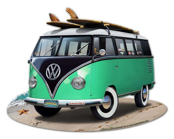 Green Retro VW Bus Vinyl Sticker - Waterproof Made In Texas By Sticker Dynasty