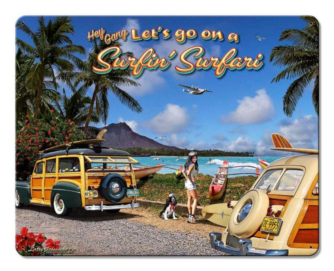 Let's Go On a Surfin' Safari Metal Sign 15 x 12 Inches