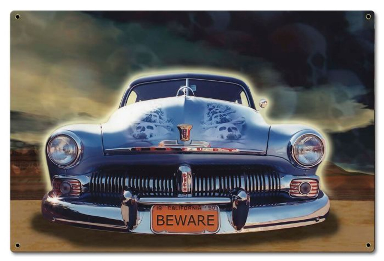 Retro Blue Car Metal Sign 24 x 16 Inches