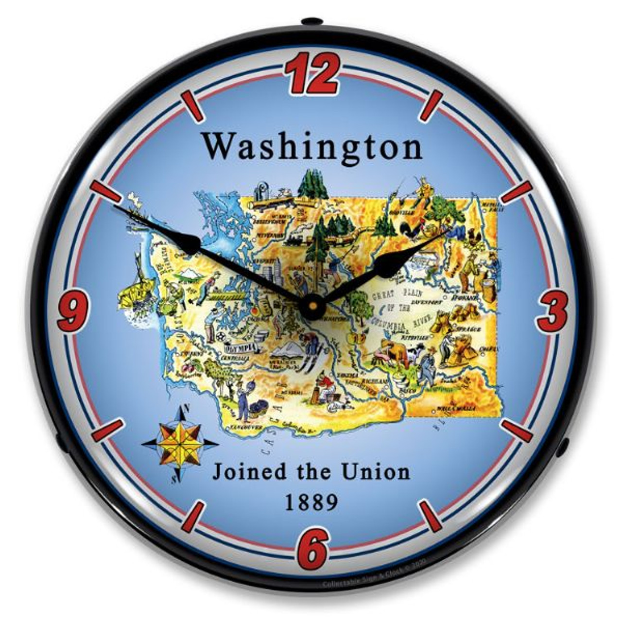 State of Washington LED Lighted Wall Clock 14 x 14 Inches