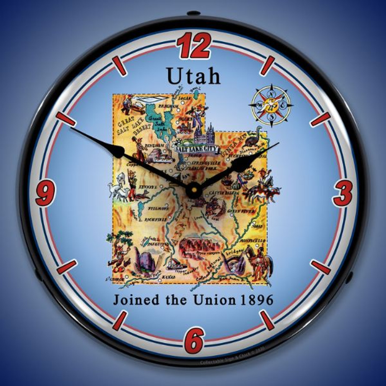 State of Utah LED Lighted Wall Clock 14 x 14 Inches