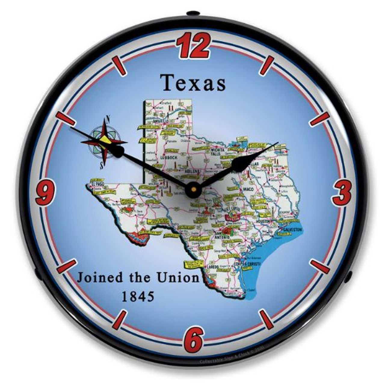 State of Texas LED Lighted Wall Clock 14 x 14 Inches