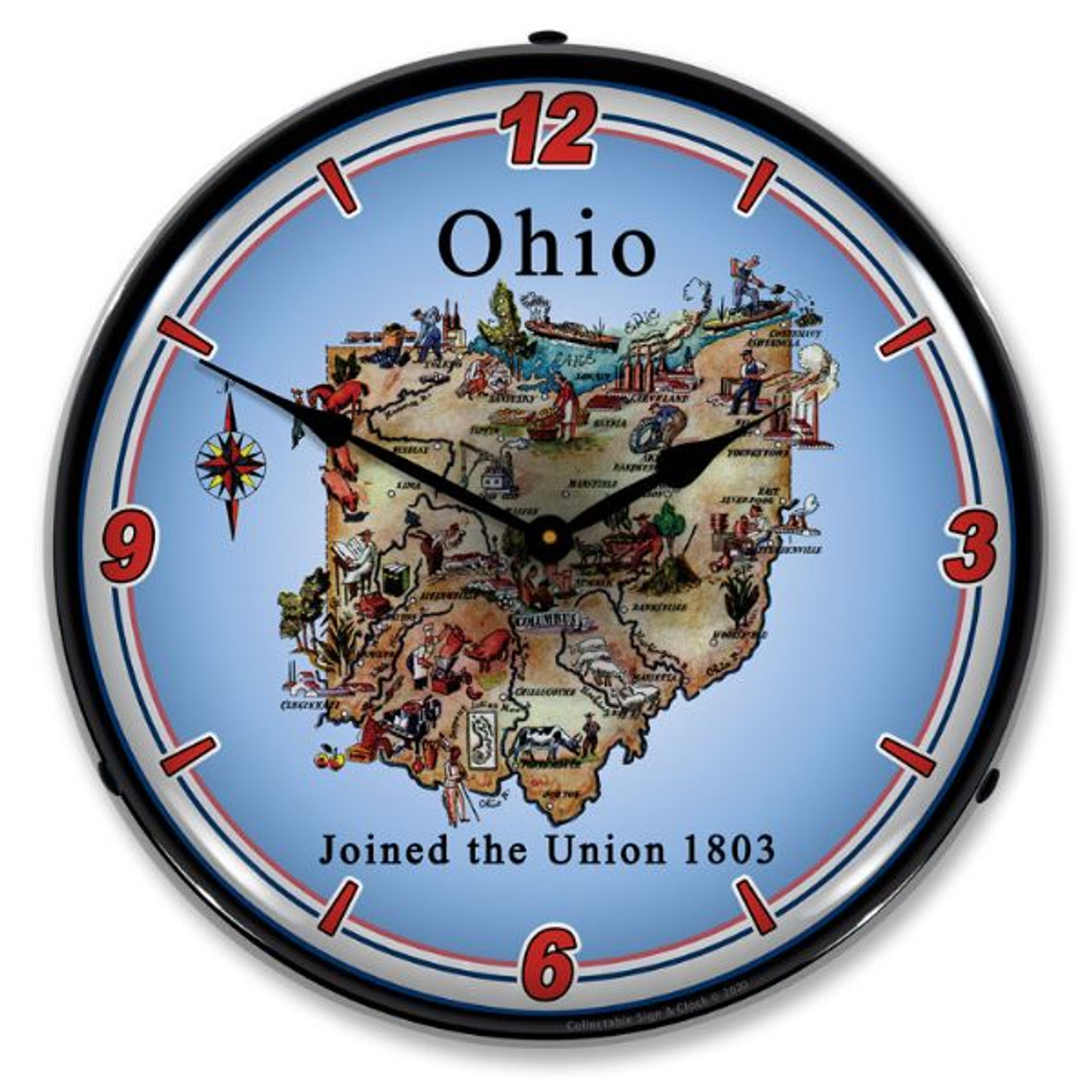 State of Ohio LED Lighted Wall Clock 14 x 14 Inches