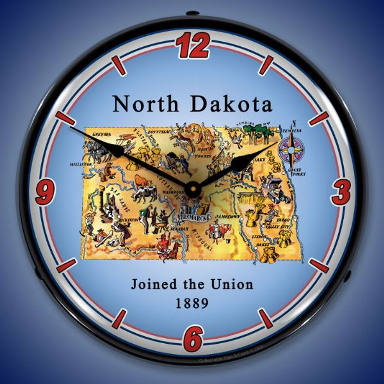 State of North Dakota LED Lighted Wall Clock 14 x 14 Inches