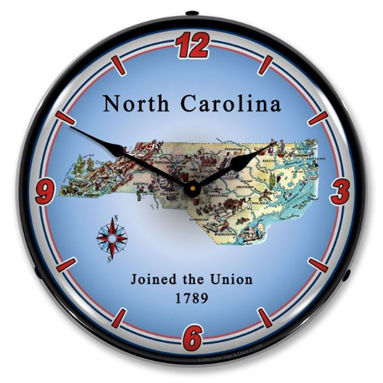State of North Carolina LED Lighted Wall Clock 14 x 14 Inches