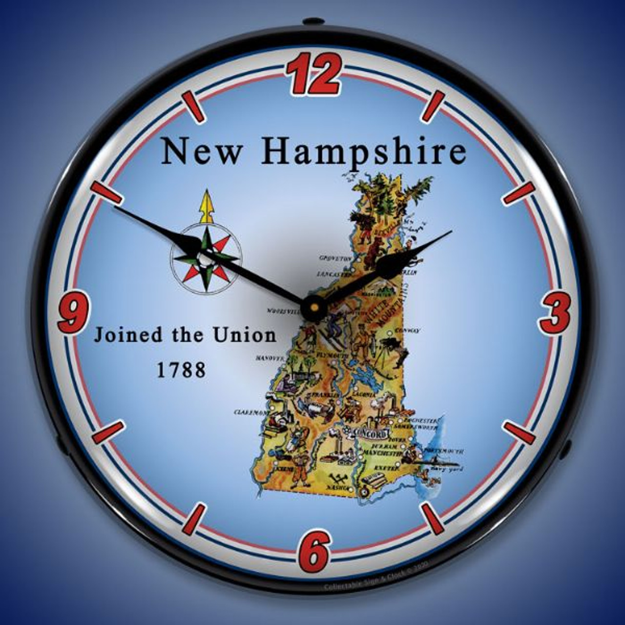 State of New Hampshire LED Lighted Wall Clock 14 x 14 Inches