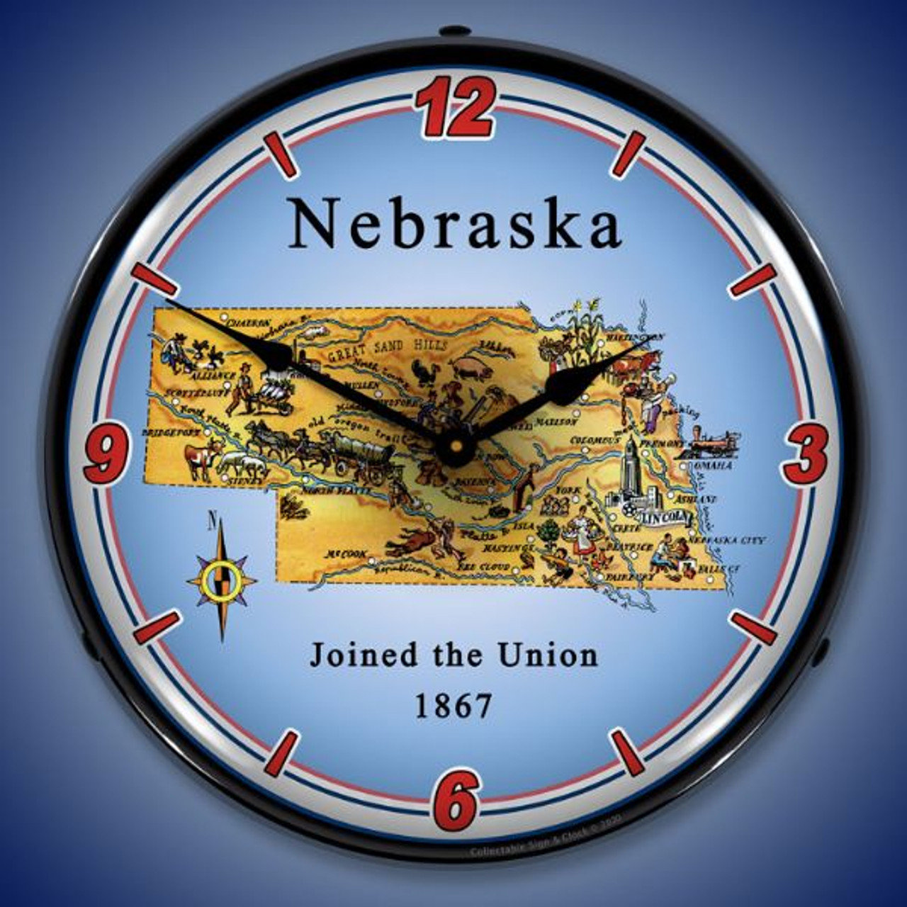 State of Nebraska LED Lighted Wall Clock 14 x 14 Inches