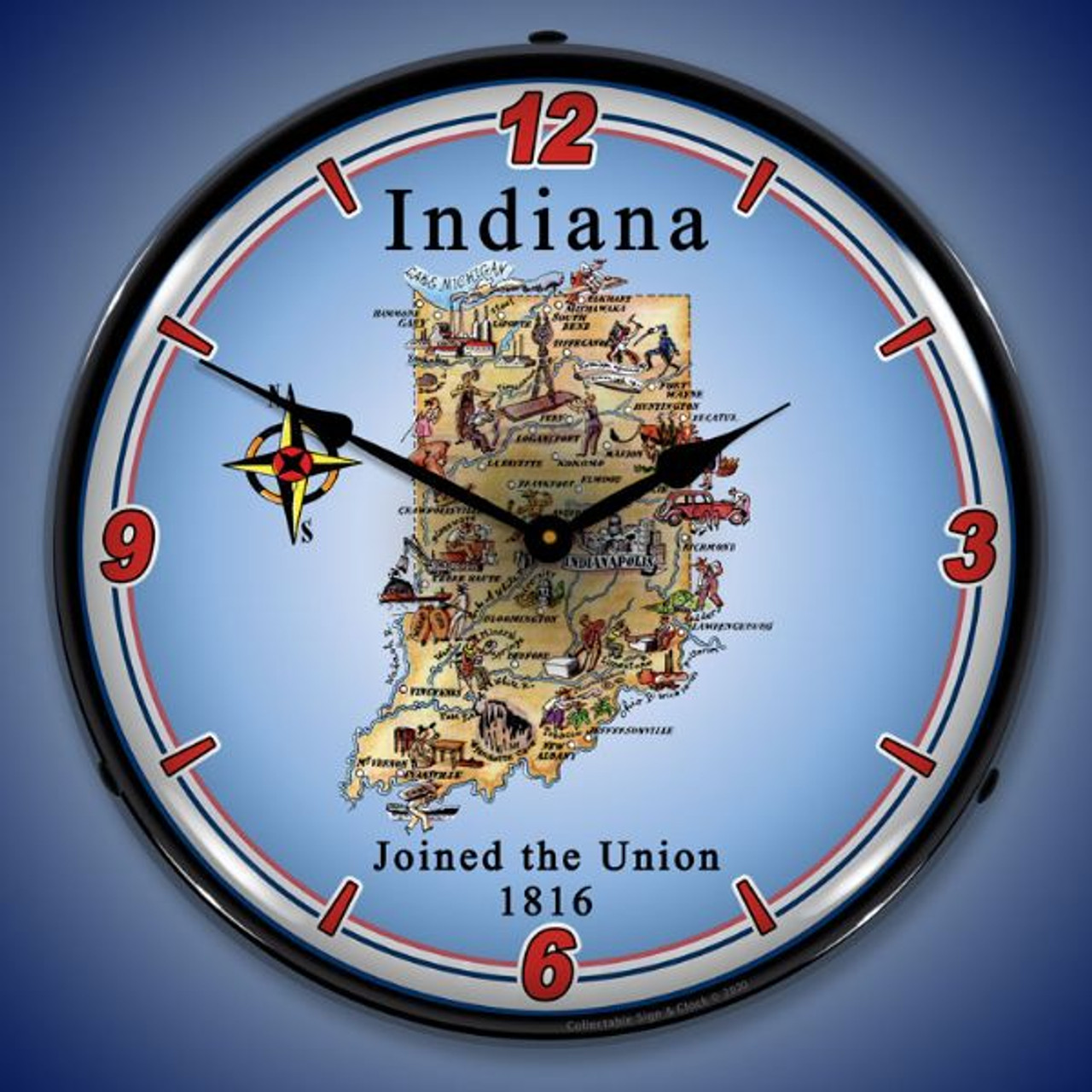 State of Indiana LED Lighted Wall Clock 14 x 14 Inches