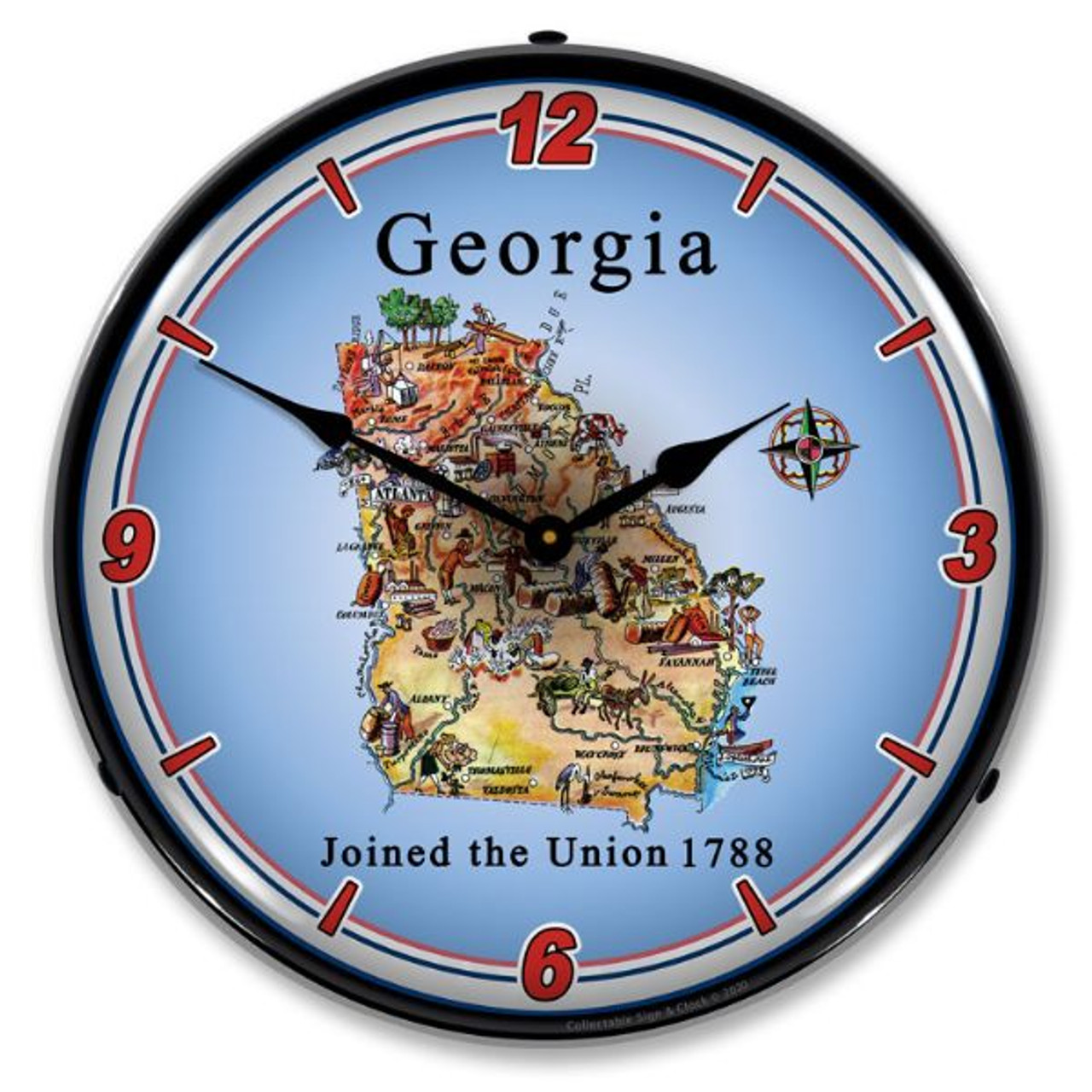 State of Georgia LED Lighted Wall Clock 14 x 14 Inches