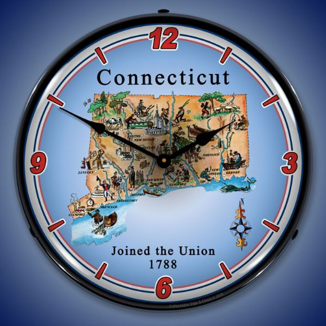 State of Connecticut LED Lighted Wall Clock 14 x 14 Inches