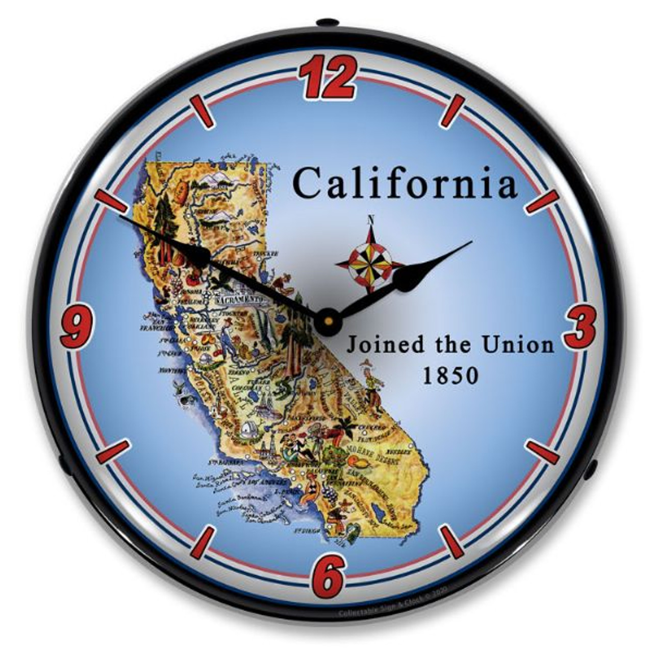 State of California LED Lighted Wall Clock 14 x 14 Inches