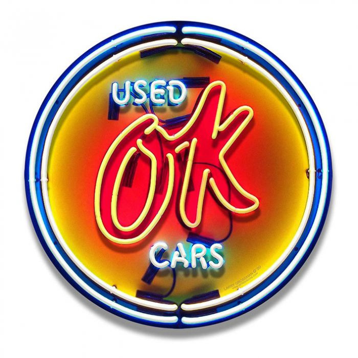 OK Used Cars Neon Style Metal Sign 16 x 16 Inches