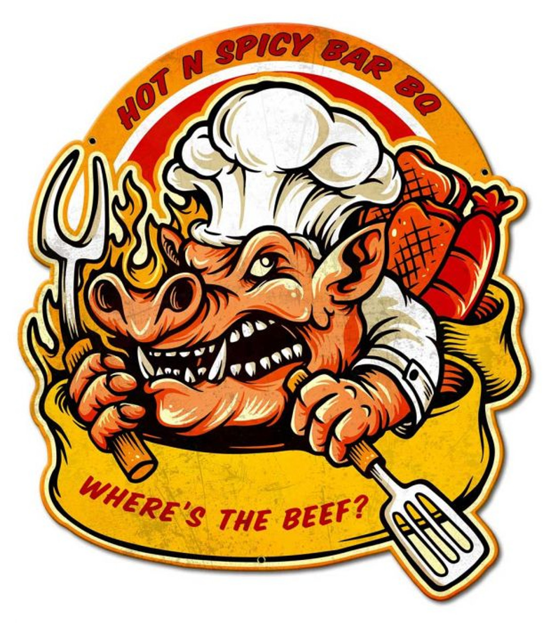 Hot N Spicy BBQ Metal Sign 21 x 24 Inches