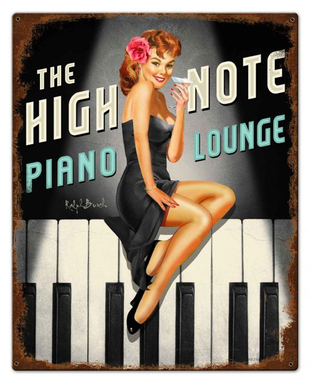 High Note Piano Lounge Vintage Metal Sign 24 x 30 Inches