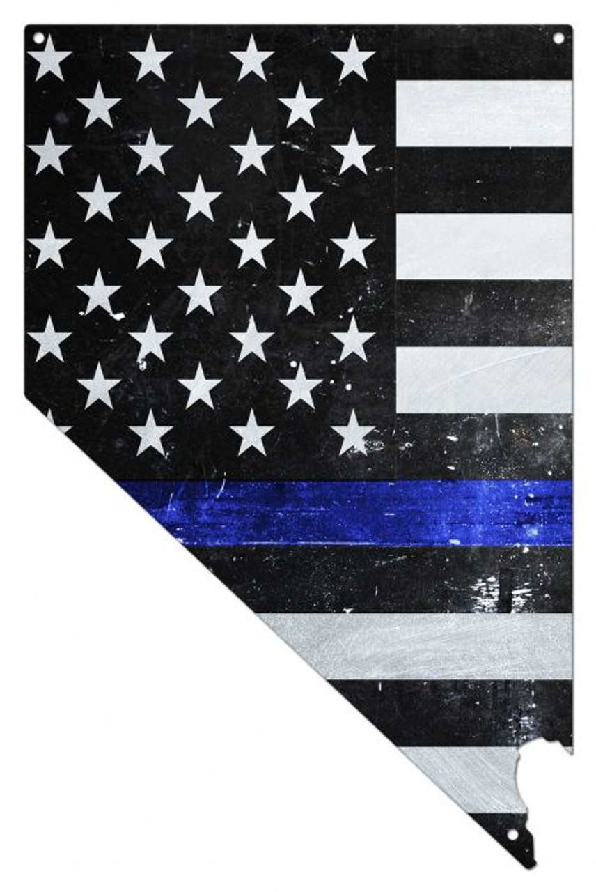 Nevada Thin Blue Line American Flag Metal Sign 14 x 22 Inches