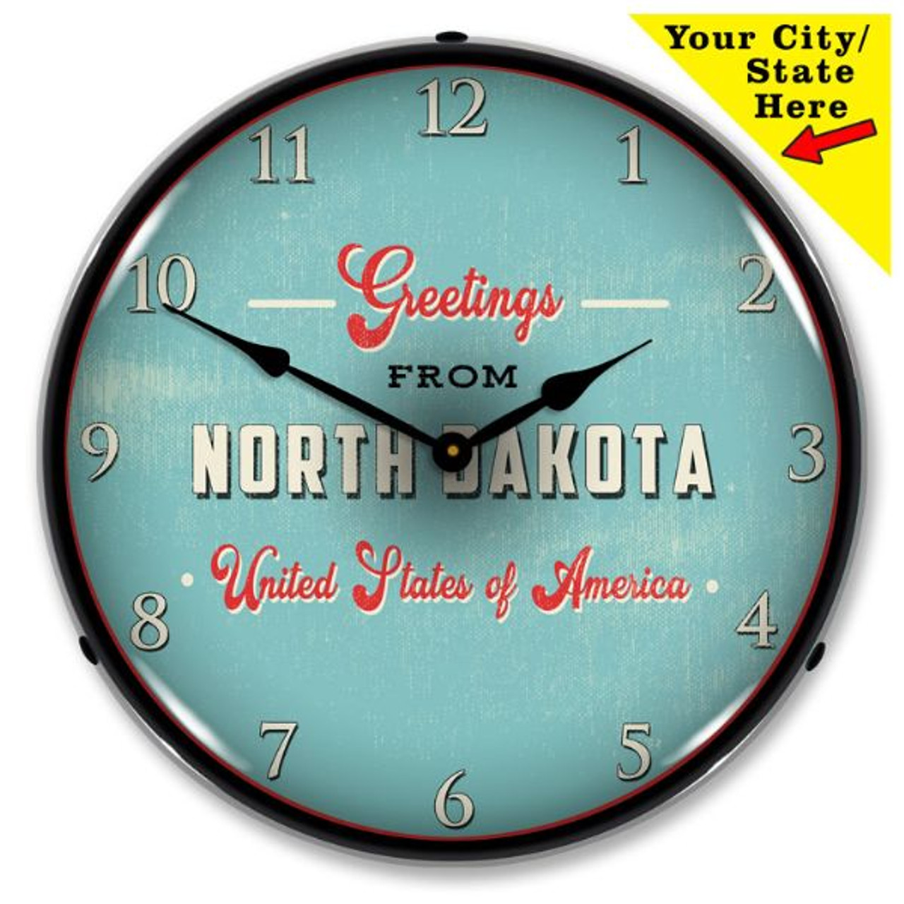 Personalized Greeting From Postcard LED Lighted Wall Clock 14 x 14 Inches