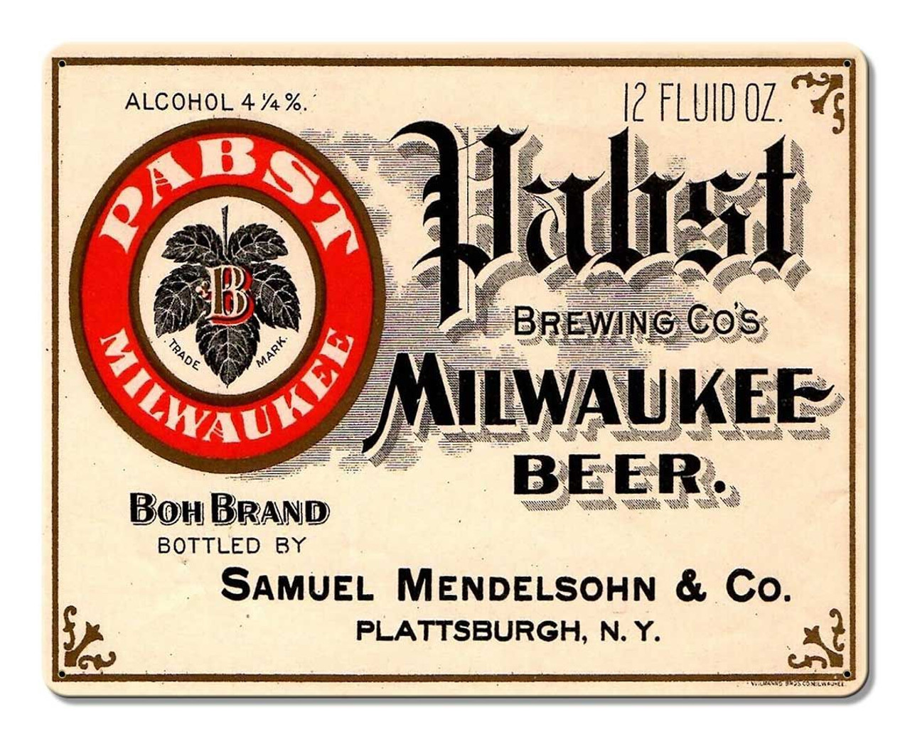 Old Pabst Ad Metal Sign 15 x 12 Inches