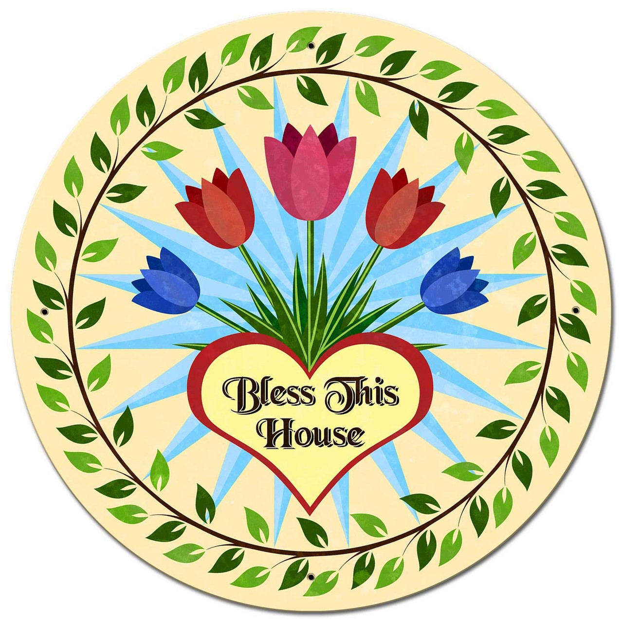 Bless This House Tulips Metal Sign 28 x 28 Inches