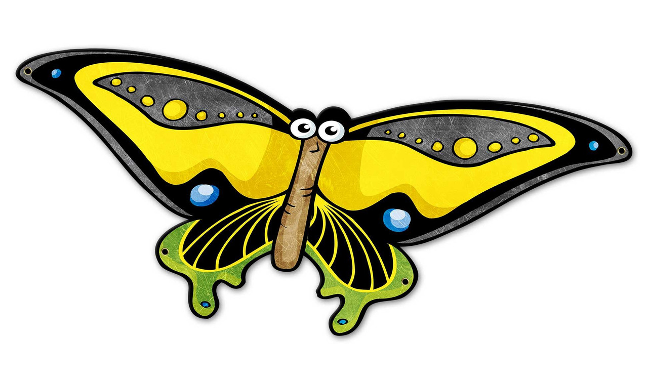 Yellow Butterfly 26 x 12 Custom Shape Metal Sign 20 x 14 Inches