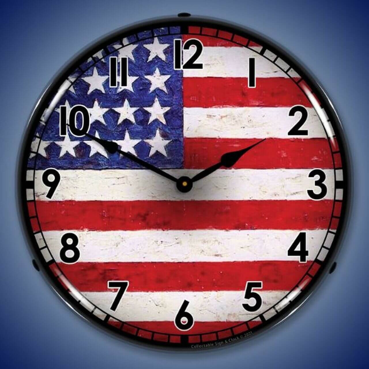 USA Flag LED Lighted Wall Clock 14×14″ | Illuminated Patriotic