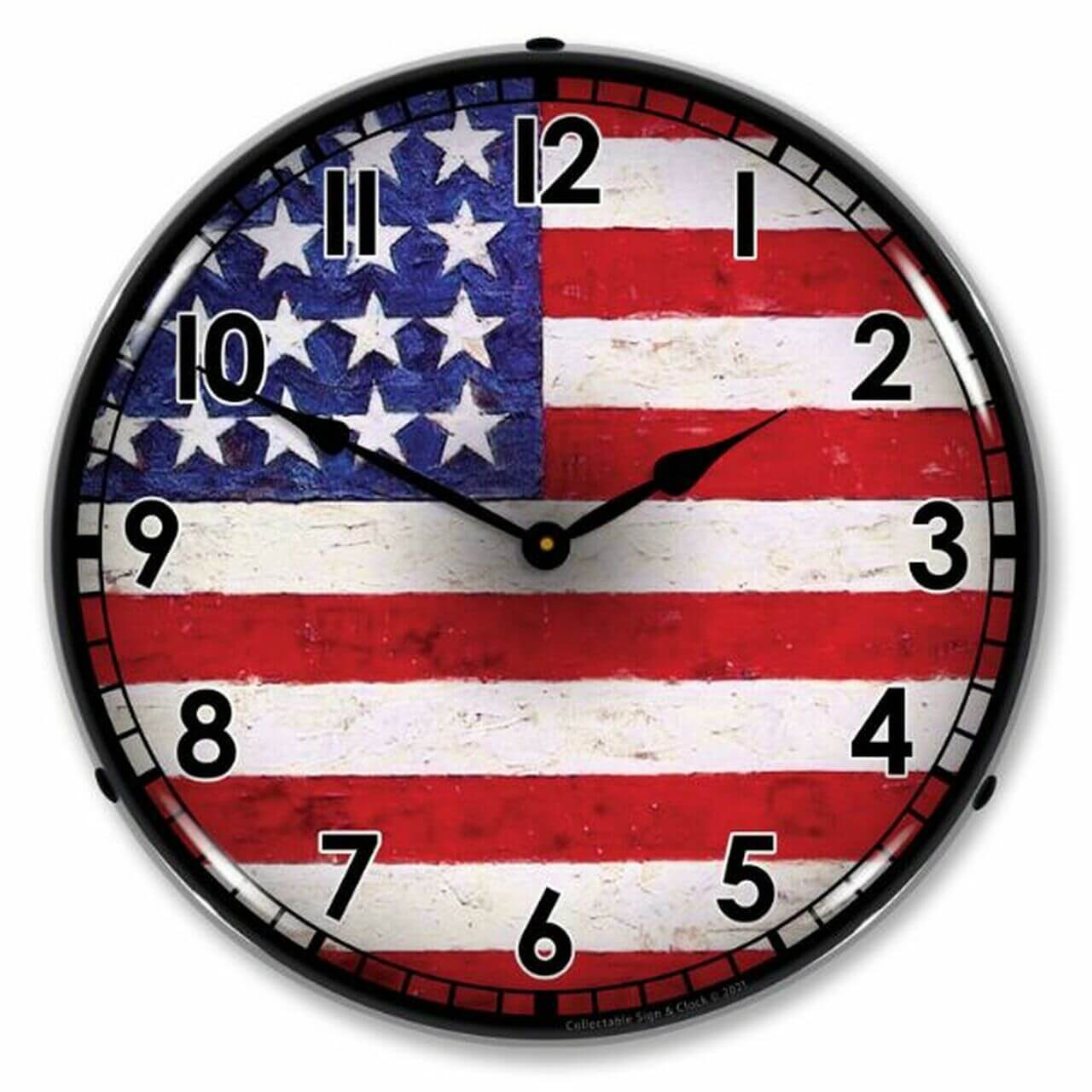 USA Flag LED Lighted Wall Clock 14×14″ | Illuminated Patriotic