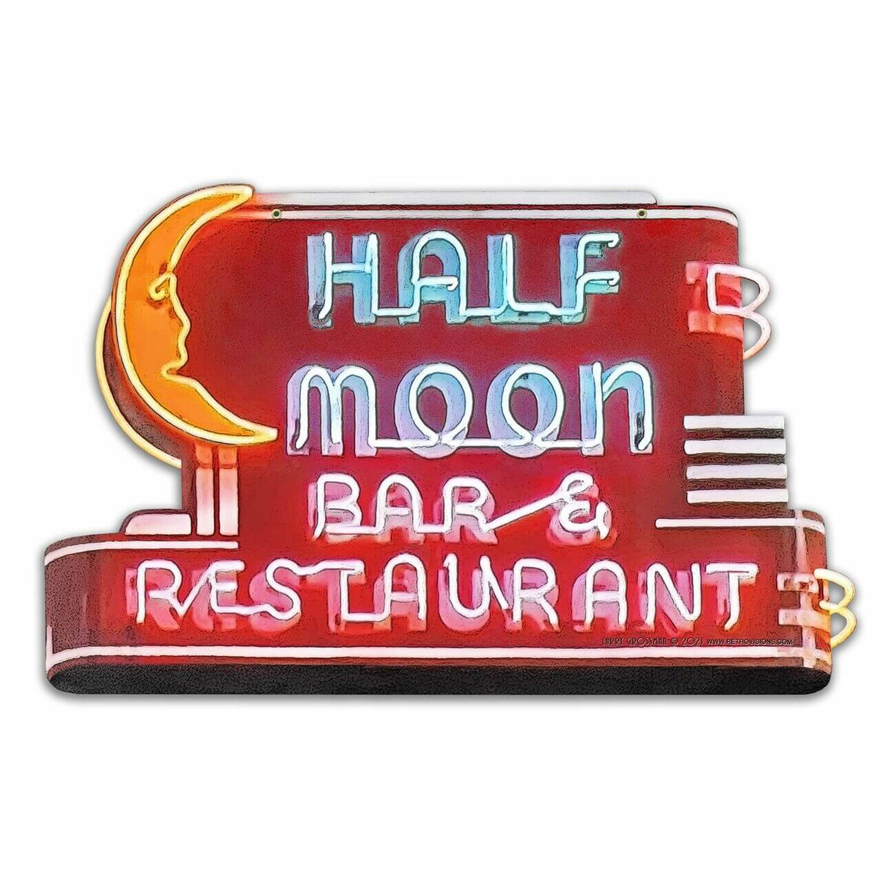 Half Moon Bar Neon Style Custom Shape Metal Sign 20 x 13 Inches