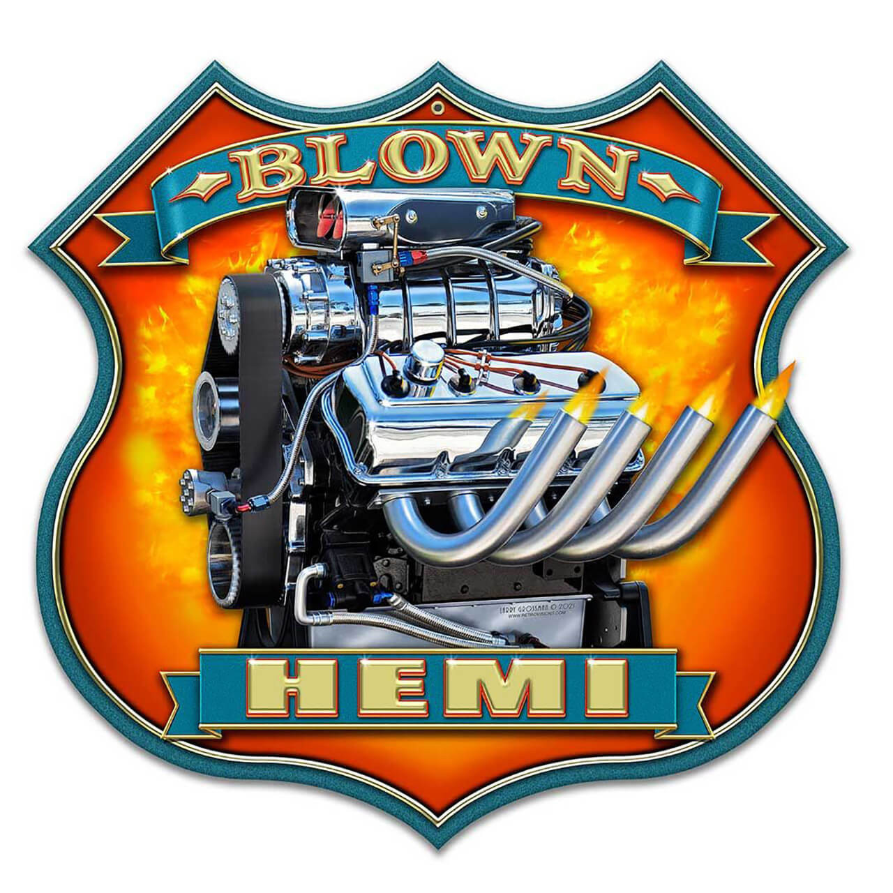 Blown HEMI Metal Sign 16 x 16 Inches