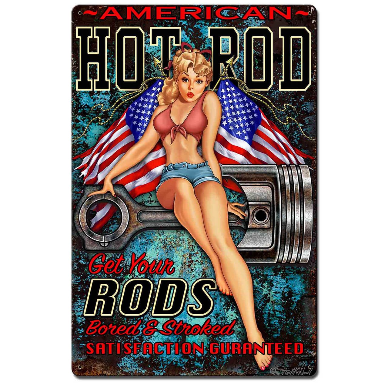 Hot Rod Girl Metal Sign 16 x 24 Inches