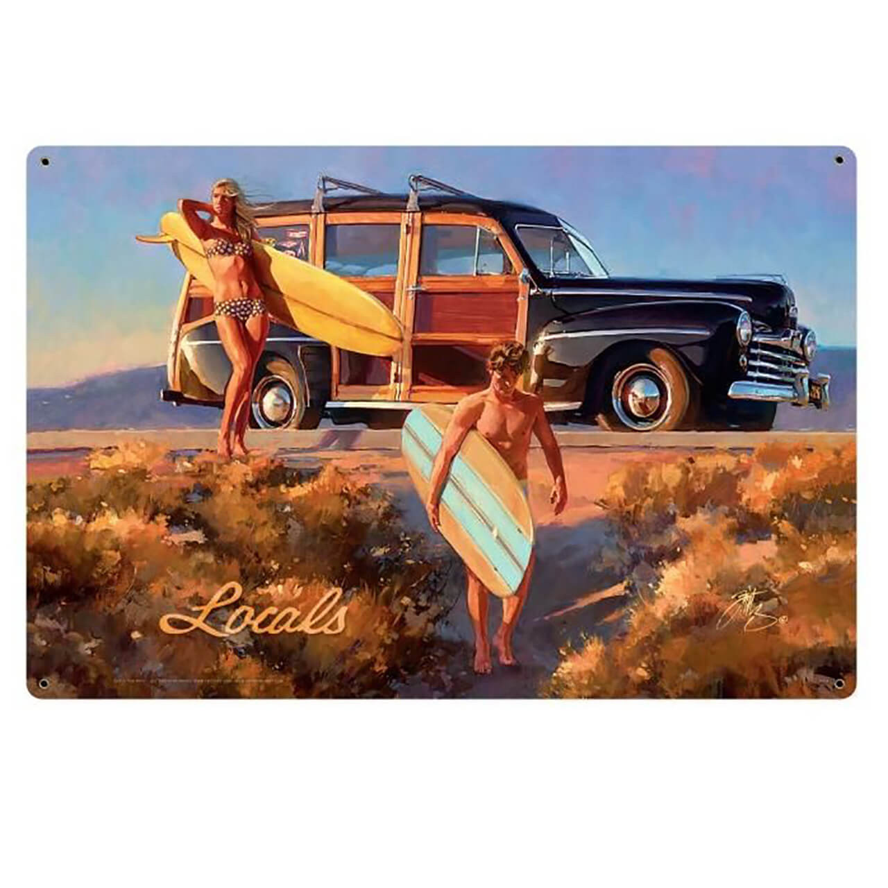 Locals  Surfing Metal Sign 36 x 24 Inches