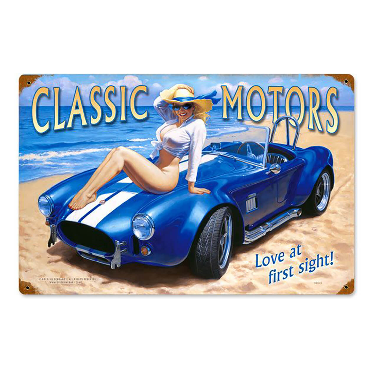 Retro Classic Motors Pin-Up Girl Metal Sign 18 x 12 Inches