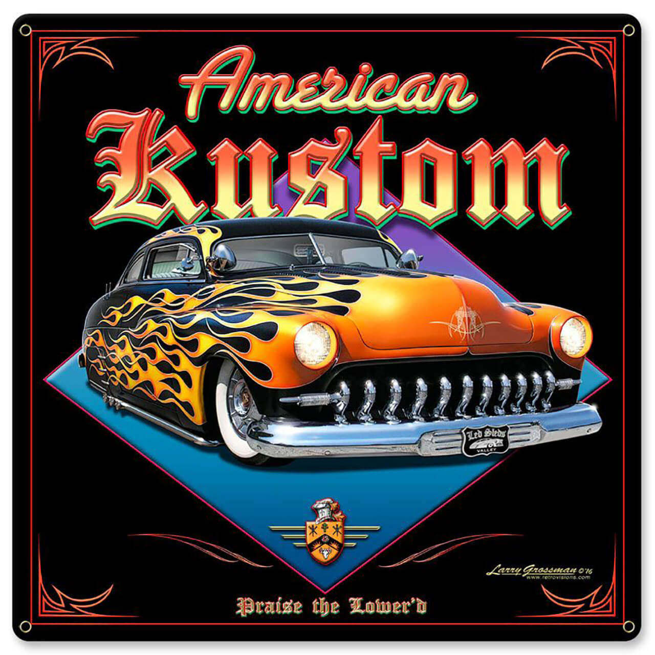 American Kustom Square Metal Sign 12 x 12 Inches
