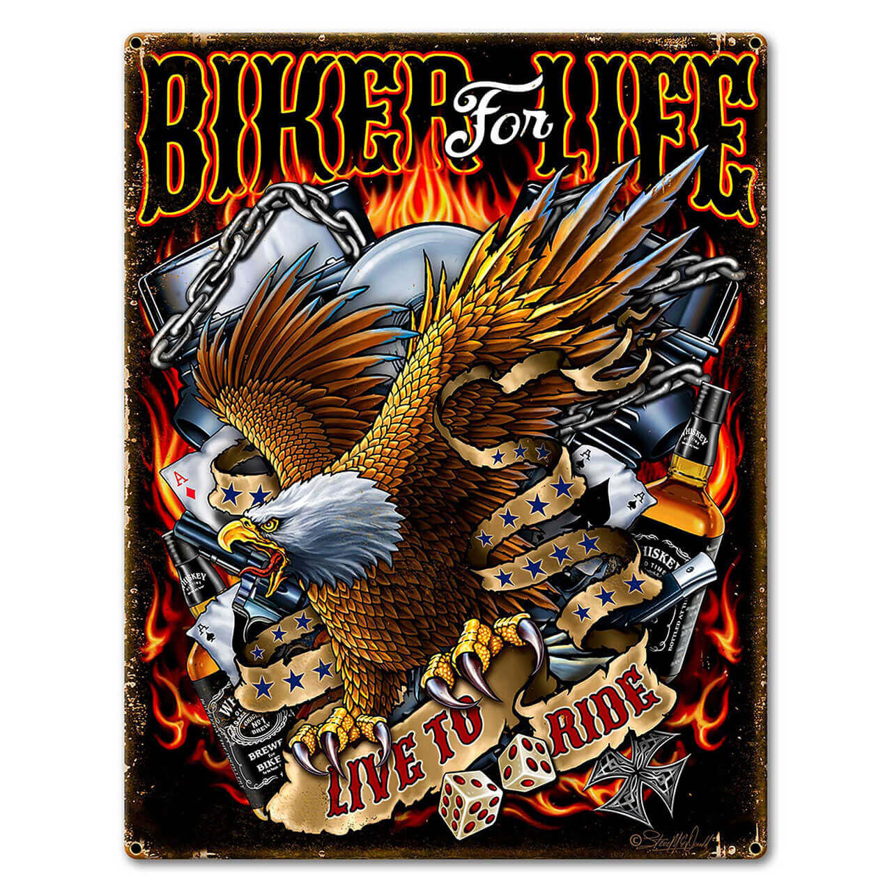 Biker For Life 2 Custom Shape Metal Sign 12 x 16 Inches
