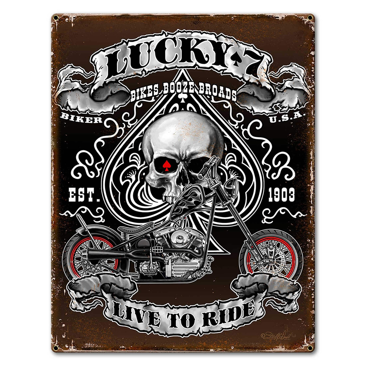 Lucky Live To Ride Metal Sign 12 x 16 Inches