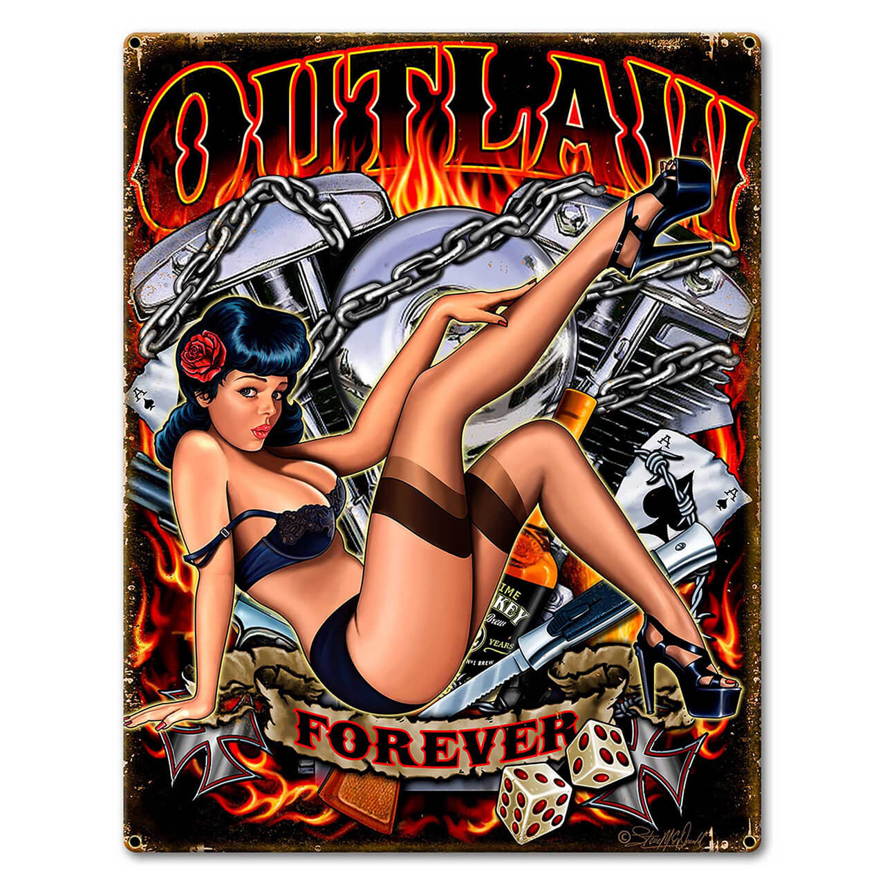 Outlaw Forever Pinup Metal Sign 18 x 24 Inches