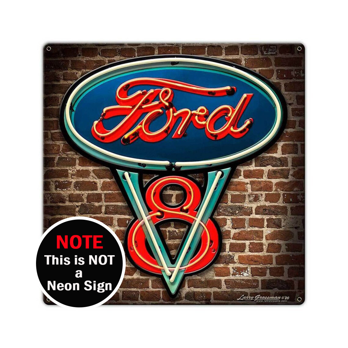 Ford V-8 Neon Style Metal Sign 30 x 30 Inches