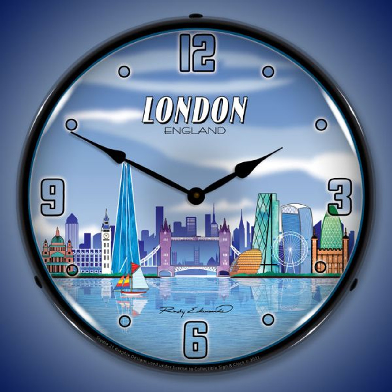 London Skyline LED Lighted Wall Clock 14 x 14 Inches