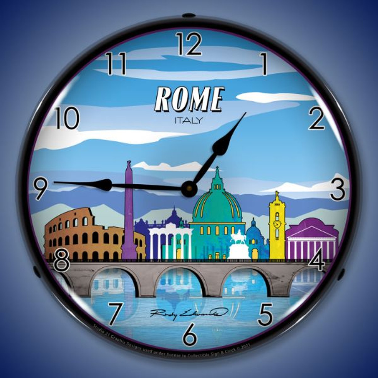 Rome Skyline LED Lighted Wall Clock 14 x 14 Inches