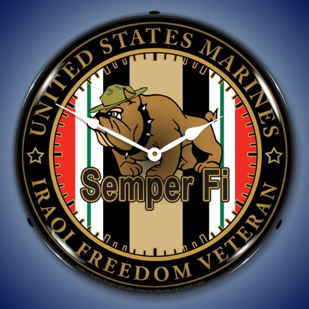 Marine Veteran Operation Iraqi Freedom LED Lighted Wall Clock 14 x 14 Inches